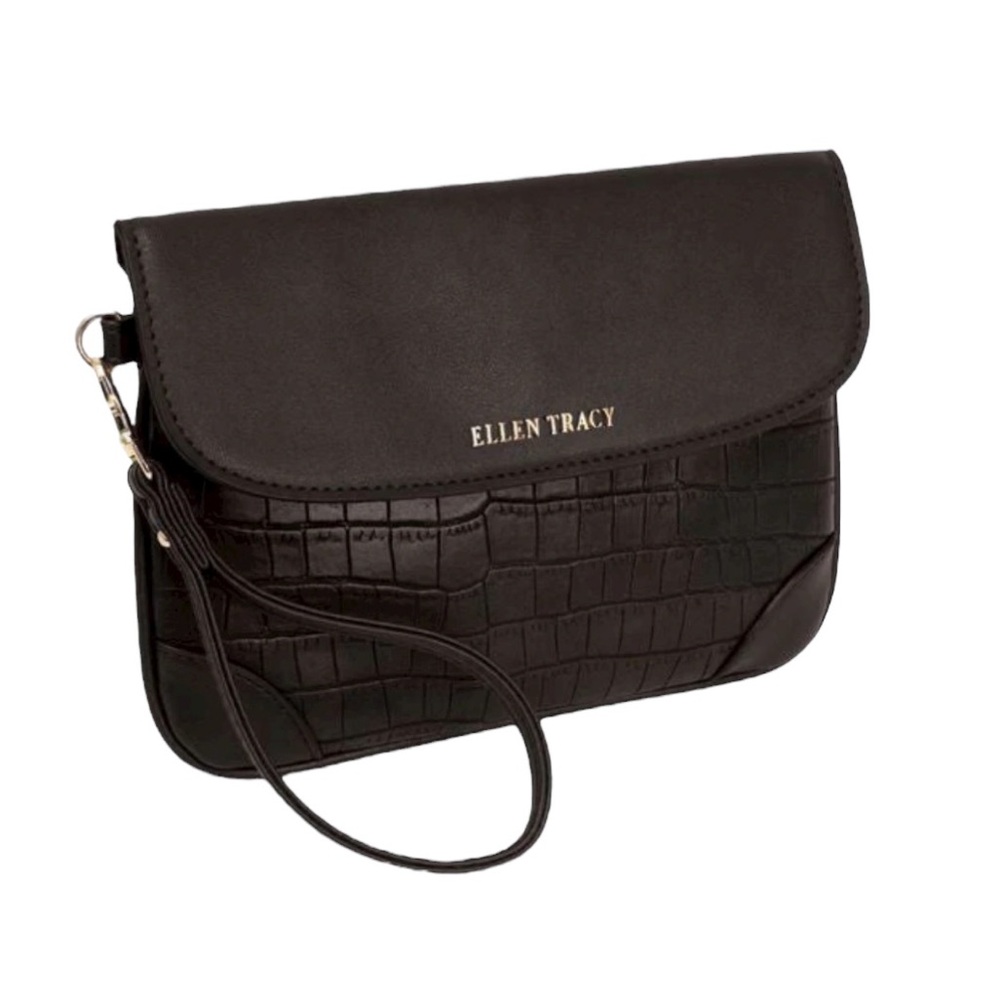 Ellen Tracy Croc Wristlet Black
